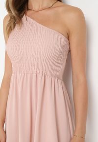 Born2be - Różowa Maxi Sukienka Asymetryczna o Rozkloszowanym Kroju na Jedno Ramię Byrecl. Kolor: różowy. Typ sukienki: asymetryczne. Długość: maxi #5