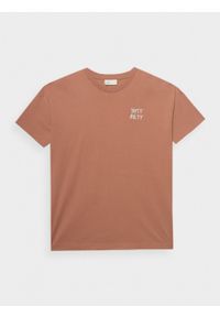 outhorn - T-shirt oversize z nadrukiem damski - pomarańczowy. Okazja: na co dzień. Kolor: pomarańczowy. Materiał: dzianina, bawełna. Wzór: nadruk. Styl: casual