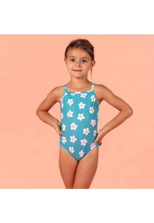 NABAIJI - Strój jednoczęściowy pływacki dla malucha Nabaiji Kwiaty. Kolor: niebieski, wielokolorowy, biały. Materiał: poliester, materiał, elastan. Wzór: kwiaty