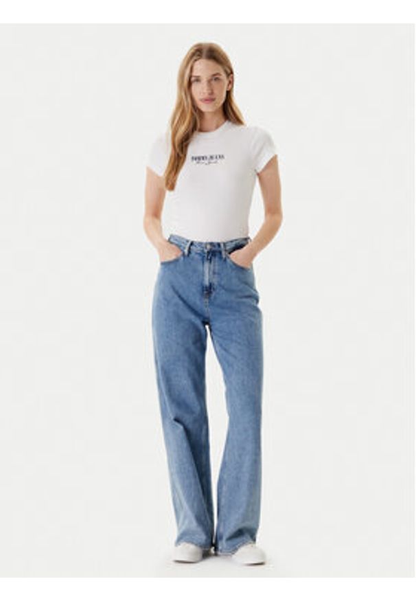 Tommy Jeans T-Shirt Logo Pointelle DW0DW20899 Écru Slim Fit. Materiał: bawełna