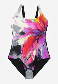 Born2be - Czarny Gładki Strój Kąpielowy Jednoczęściowy z Akwarelowym Printem Amalidoe. Kolor: czarny. Materiał: len. Wzór: nadruk, gładki #6