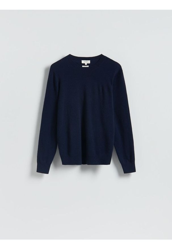 Reserved - Wełniany sweter z dodatkiem kaszmiru - granatowy. Kolor: niebieski. Materiał: kaszmir, wełna