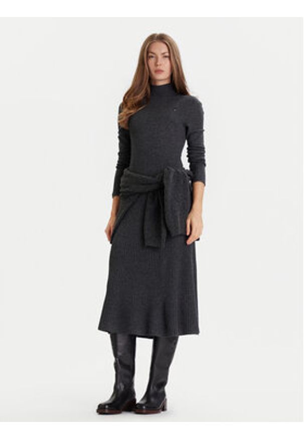 TOMMY HILFIGER - Tommy Hilfiger Sukienka codzienna WW0WW47303 Szary Regular Fit. Okazja: na co dzień. Kolor: szary. Materiał: wełna. Typ sukienki: proste. Styl: casual