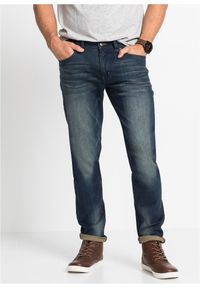 bonprix - Lekkie dżinsy ze stretchem Slim Fit Straight. Kolor: niebieski. Wzór: aplikacja. Styl: sportowy #1