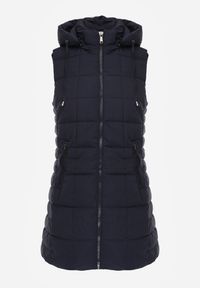 Renee - Granatowa Kamizelka Ozdobiona Pikowaniem i Odpinanym Kapturem Atoria. Okazja: na spacer, na co dzień. Kolor: niebieski. Materiał: tkanina, jeans. Wzór: aplikacja. Styl: casual #2