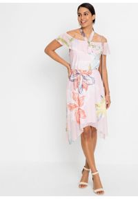 Sukienka siatkowa z nadrukiem bonprix bladoróżowy w kwiaty. Kolor: różowy. Wzór: nadruk, kwiaty #4
