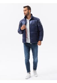 Ombre Clothing - Kurtka męska zimowa z kontrastową podszewką - ciemnoniebieska V1 - Rozmiar: L. Kolor: niebieski. Materiał: nylon, poliester, materiał. Sezon: zima #8