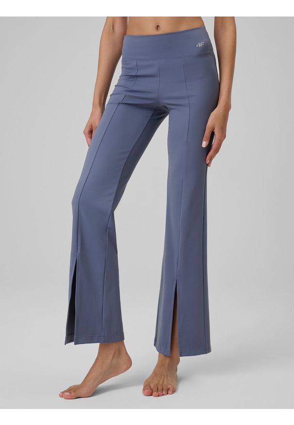 4f - 4F Spodnie do jogi z rozszerzanymi nogawkami damskie - niebieskie XL. Stan: podwyższony. Kolor: niebieski. Materiał: skóra, materiał. Długość: długie. Sport: joga i pilates