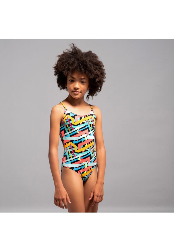 OLAIAN - Kostium kąpielowy jednoczęściowy surfingowy dla dzieci Olaian Hiloe 100. Kolor: czarny. Materiał: poliester, materiał, elastan
