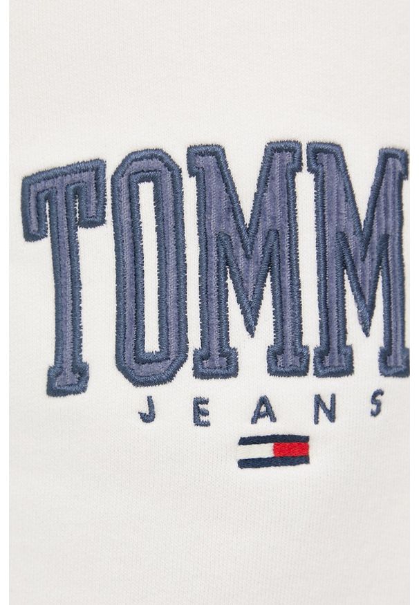 Tommy Jeans Spodnie damskie kolor biały z aplikacją. Stan: podwyższony. Kolor: biały. Materiał: bawełna. Wzór: aplikacja