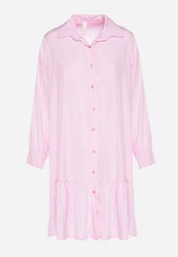 Born2be - Różowa Sukienka z Wiskozą o Koszulowym Kroju z Falbanką Penzedi. Okazja: na co dzień. Typ kołnierza: kołnierzyk klasyczny. Kolor: różowy. Materiał: wiskoza. Długość rękawa: długi rękaw. Typ sukienki: koszulowe. Styl: elegancki, casual, klasyczny #3