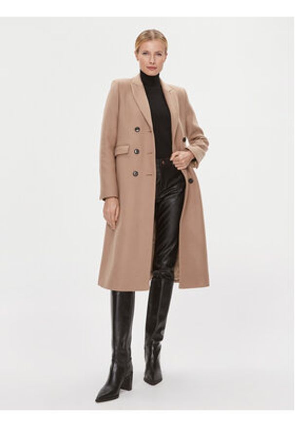 IVY & OAK - IVY OAK Płaszcz wełniany Celina IO1123F1013 Beżowy Slim Fit. Kolor: beżowy. Materiał: wełna