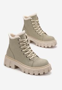 Renee - Zielone Wiązane Traperki na Grubej Podeszwie Marile. Kolor: zielony #5