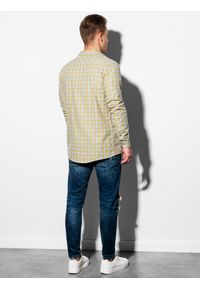 Ombre Clothing - Koszula męska w kratę z długim rękawem K509 - żółta - M. Kolor: żółty. Materiał: poliester, bawełna. Długość rękawa: długi rękaw. Długość: długie #5