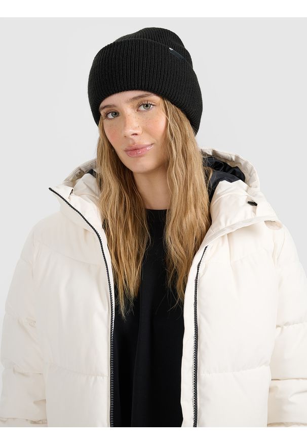 4f - 4F Czapka zimowa z dodatkiem wełny dziecięca - czarna Uniwersalny. Kolor: czarny. Materiał: wełna. Sezon: zima. Styl: klasyczny, sportowy