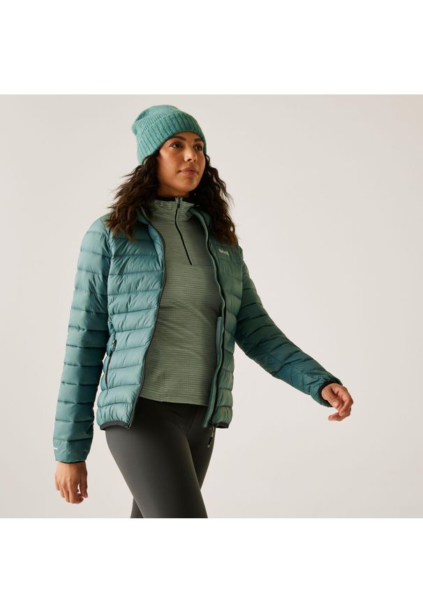 Regatta - Marizion Damska kurtka turystyczna z przegrodami z kapturem. Typ kołnierza: kaptur. Kolor: zielony. Materiał: syntetyk, puch. Sezon: zima. Sport: turystyka piesza