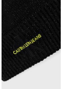 Calvin Klein Jeans Czapka z domieszką wełny kolor czarny z cienkiej dzianiny. Kolor: czarny. Materiał: dzianina, wełna
