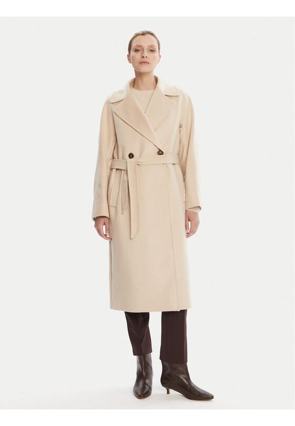 Weekend Max Mara Płaszcz wełniany Resina 2525016031 Beżowy Regular Fit. Kolor: beżowy. Materiał: wełna