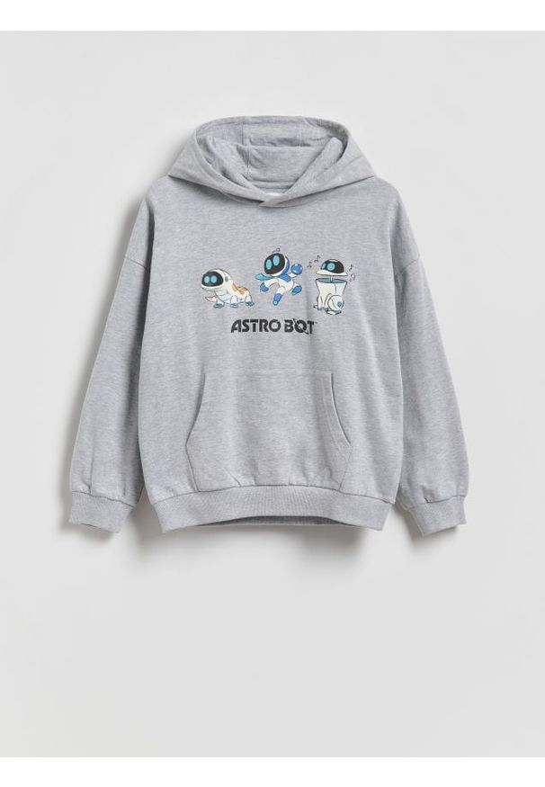 Reserved - Bluza z kapturem Astro Bot - jasnoszary. Typ kołnierza: kaptur. Kolor: szary. Materiał: dzianina, bawełna