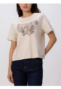 Reserved - Bawełniany t-shirt z nadrukiem - beżowy. Kolor: beżowy. Materiał: bawełna. Wzór: nadruk #1