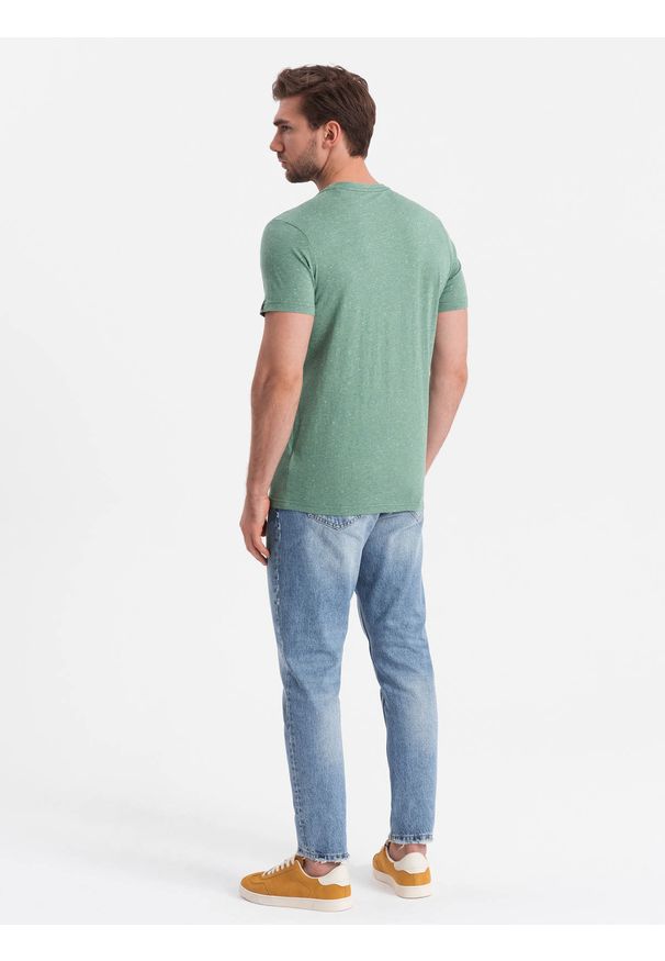 Ombre Clothing - T-shirt męski z ozdobnym efektem confetti - zielony V4 OM-TSCT-0178 - XXL. Okazja: na co dzień. Kolor: zielony. Materiał: bawełna. Wzór: jednolity. Styl: casual