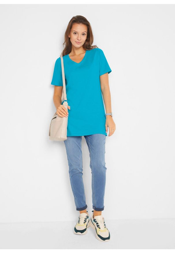 bonprix - Długa bluzka z dekoltem w serek (2 szt.). Typ kołnierza: dekolt w serek. Kolor: niebieski. Długość: długie