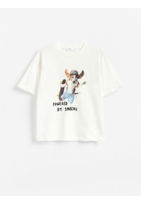 Reserved - Bawełniany t-shirt z nadrukiem - biały. Kolor: biały. Materiał: bawełna. Wzór: nadruk #1