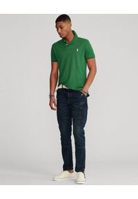 Ralph Lauren - RALPH LAUREN - Zielona koszulka The Earth Custom Slim Fit. Typ kołnierza: polo. Kolor: zielony. Materiał: prążkowany, tkanina. Wzór: haft. Styl: klasyczny #2