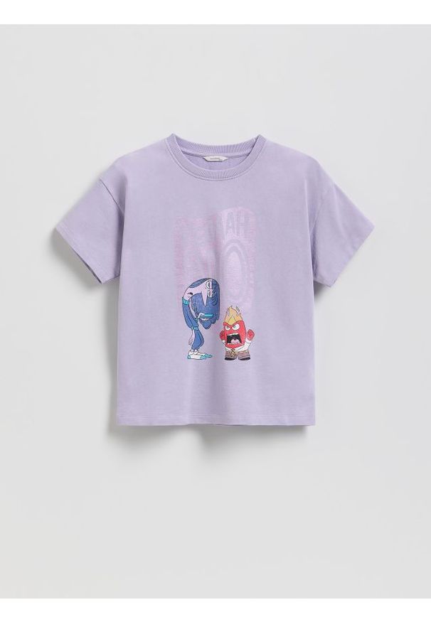 Reserved - T-shirt z nadrukiem Inside Out - lawendowy. Kolor: fioletowy. Materiał: bawełna. Wzór: nadruk