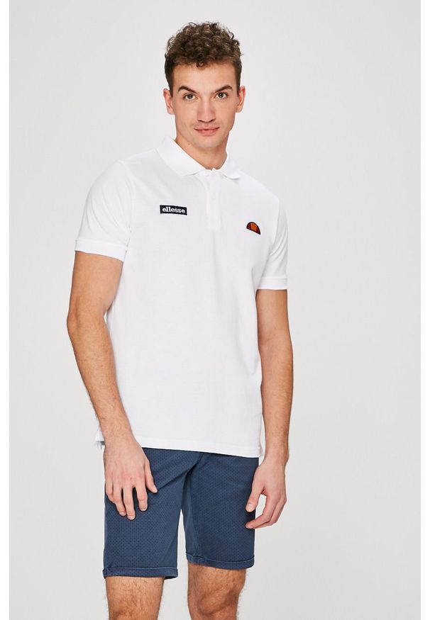 Ellesse - Polo. Okazja: na co dzień. Typ kołnierza: polo. Kolor: biały. Materiał: bawełna, dzianina. Wzór: gładki, aplikacja. Styl: casual