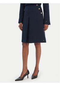 TOMMY HILFIGER - Tommy Hilfiger Spódnica trapezowa WW0WW49474 Granatowy Regular Fit. Kolor: niebieski. Materiał: wełna #1