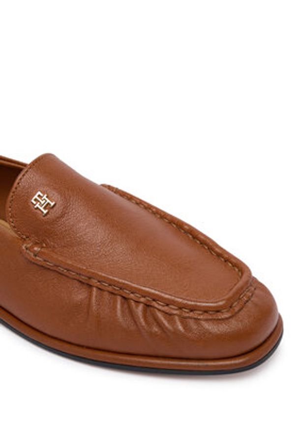 TOMMY HILFIGER - Tommy Hilfiger Lordsy Leather Ruched Toe Loafers FW0FW09250 Brązowy. Kolor: brązowy. Materiał: skóra