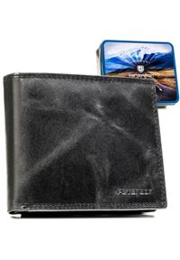 Duży, skórzany portfel męski w czarnym kolorze wyposażony w system RFID - Peterson. Kolor: czarny. Materiał: skóra #1