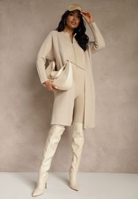 Renee - Beżowy Niezapinany Casualowy Kardigan Felltusa. Okazja: na co dzień. Kolor: beżowy. Materiał: jeans. Styl: casual #4