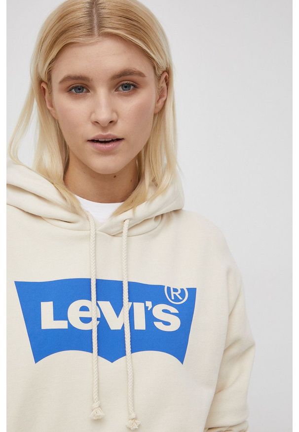 Levi's® - Levi's Bluza bawełniana damska kolor kremowy z kapturem gładka. Okazja: na spotkanie biznesowe. Typ kołnierza: kaptur. Kolor: beżowy. Materiał: bawełna. Długość rękawa: długi rękaw. Długość: długie. Wzór: gładki. Styl: biznesowy