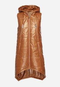 Born2be - Brązowa Długa Kamizelka z Kapturem Ozdobiona Imitacją Kieszeni Mavaria. Typ kołnierza: kaptur. Kolor: brązowy. Materiał: jeans. Długość: długie. Wzór: aplikacja. Sezon: jesień, wiosna. Styl: sportowy, klasyczny, elegancki #5