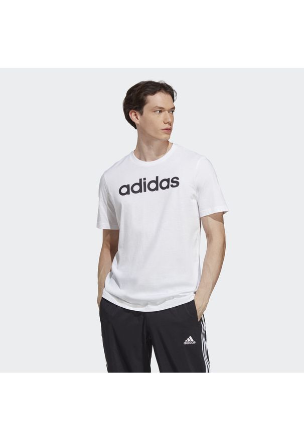 Adidas - Essentials Single Jersey Linear Embroidered Logo Tee. Kolor: biały, wielokolorowy, czarny. Materiał: jersey