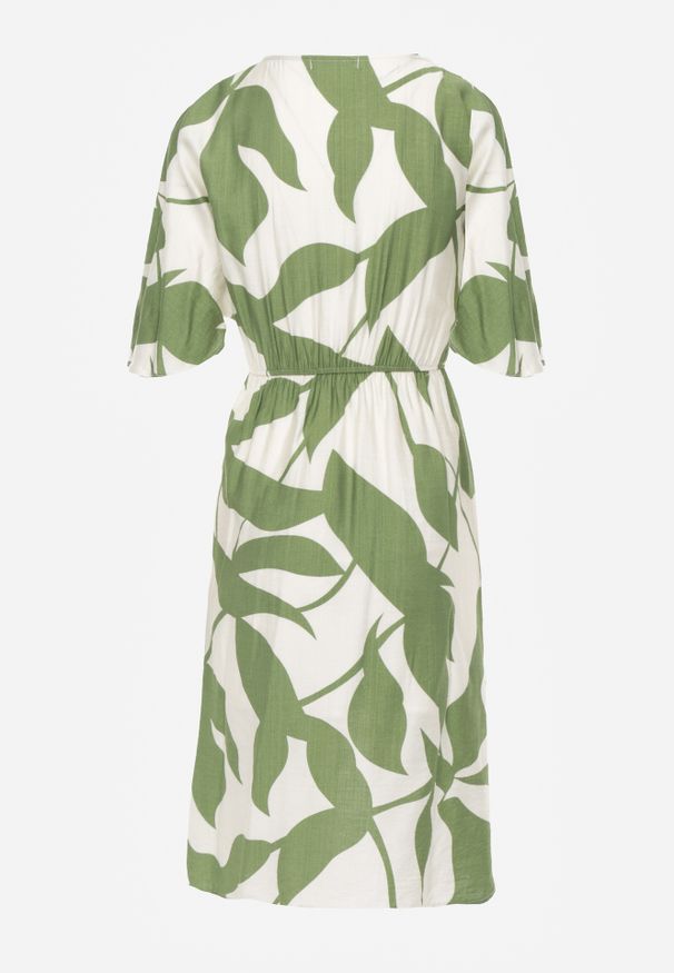 Renee - Zielona Sukienka o Taliowanym Kroju Wiązana w Pasie Nellsiah. Okazja: na co dzień, na imprezę. Typ kołnierza: dekolt w kształcie V. Kolor: zielony. Materiał: materiał. Styl: klasyczny, casual