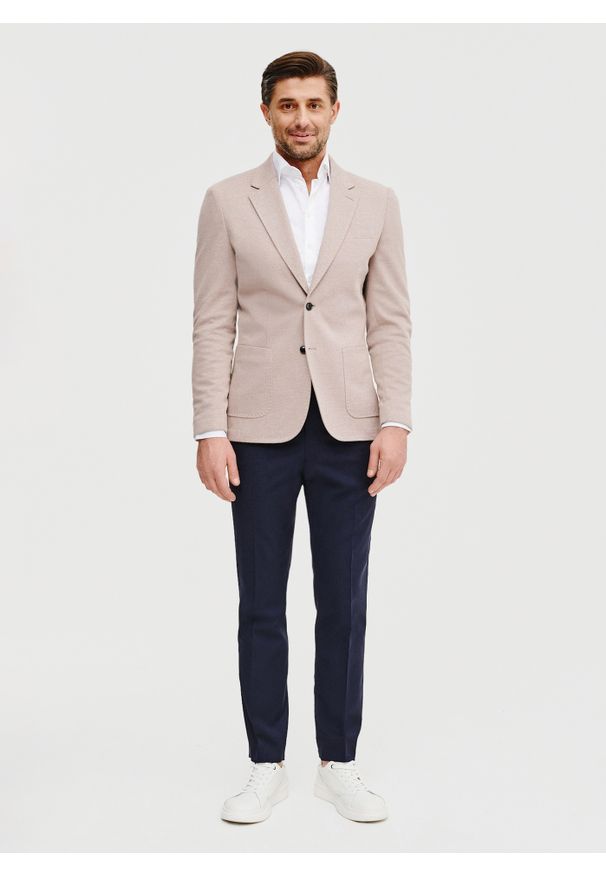 Pako Lorente - Beżowa marynarka melanż. Okazja: na co dzień. Kolor: beżowy. Materiał: dzianina, bawełna, poliester. Wzór: melanż. Sezon: wiosna. Styl: casual