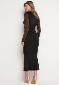 Born2be - Czarno-Złota Sukienka Maxi w Połyskujące Ćwieki Sablette. Kolor: czarny. Wzór: aplikacja. Długość: maxi