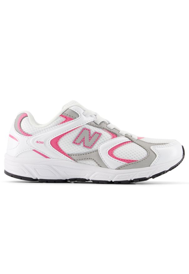 Buty dziecięce New Balance P40826U – białe. Kolor: srebrny. Materiał: syntetyk, materiał. Szerokość cholewki: normalna. Sezon: lato. Sport: turystyka piesza