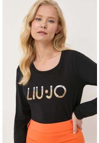 Liu Jo longsleeve damski kolor czarny. Kolor: czarny. Materiał: dzianina, prążkowany. Długość rękawa: długi rękaw. Długość: długie #4