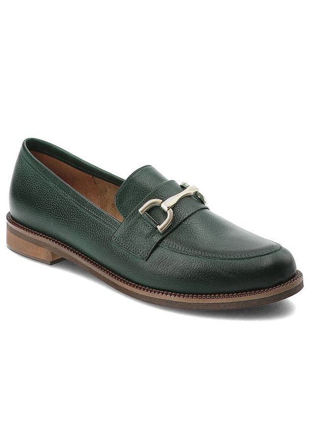Zielone Mokasyny Exquisite Stylowe Obuwie Damskie. Okazja: na spacer. Zapięcie: klamry. Kolor: zielony. Materiał: materiał, skóra. Obcas: na obcasie. Styl: elegancki. Wysokość obcasa: średni