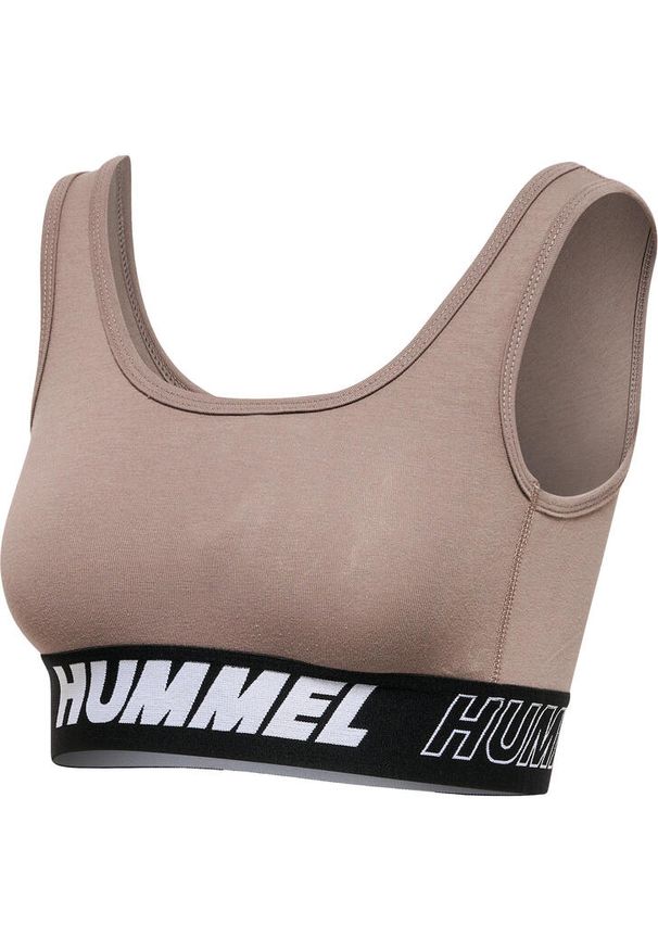 Damskie biustonosze sportowe Hummel TE Maja (x2). Kolor: czarny, różowy, wielokolorowy. Materiał: jersey, bawełna. Wzór: jodełka, nadruk. Sport: fitness