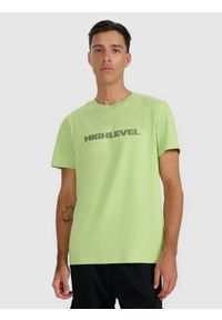 4f - 4F T-shirt regular z nadrukiem męski - zielony XXL. Kolor: zielony. Materiał: skóra, materiał, bawełna. Wzór: nadruk