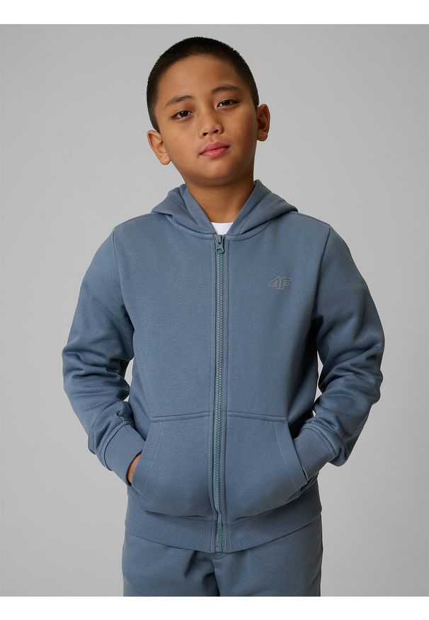 4f - 4F Bluza dresowa regular z kapturem chłopięca - granatowa 158 (12-13 lat). Okazja: na spacer, na co dzień, na uczelnię. Typ kołnierza: kaptur. Kolor: niebieski. Materiał: dresówka. Sezon: lato. Styl: casual, klasyczny