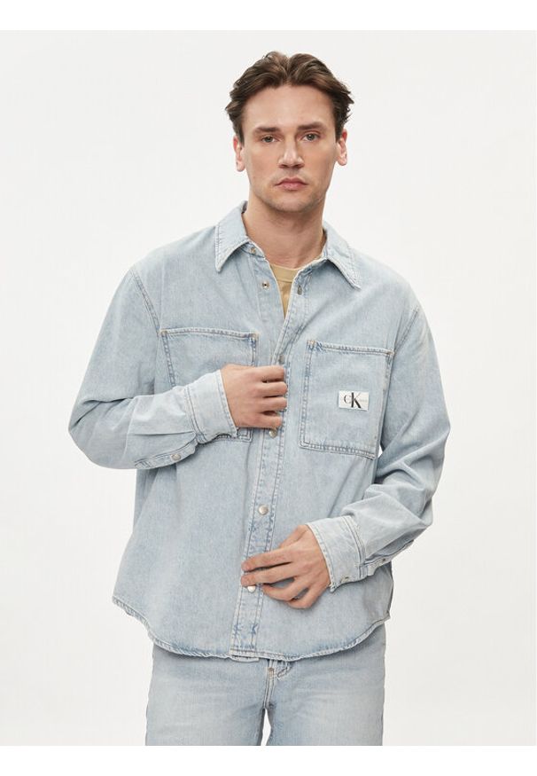 Calvin Klein Jeans Koszula jeansowa Linear J30J324894 Niebieski Regular Fit. Kolor: niebieski. Materiał: bawełna