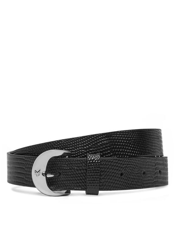 Calvin Klein Pasek Damski Classic Buckle Lizard Emboss 25Mm LV04F7041G Czarny. Kolor: czarny. Materiał: skóra