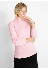 Sweter z golfem bonprix pastelowy jasnoróżowy. Typ kołnierza: golf. Kolor: różowy. Wzór: prążki. Styl: elegancki #6
