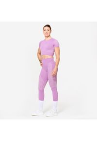 DOMYOS - Legginsy fitness damskie Domyos. Stan: podwyższony. Kolor: różowy. Materiał: materiał, poliamid, elastan. Sport: fitness